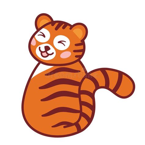 Cute Tiger Cub Sitting And Smiling Trendy Illustration In Cartoon