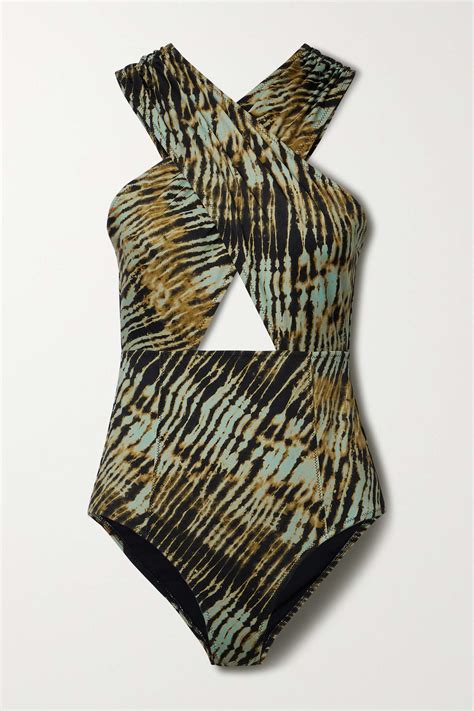 Ulla Johnson Keiran Wrap Effect Cutout Printed Swimsuit Net A Porter