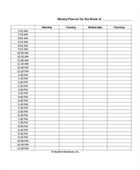 10 Best Weekly Hourly Calendar Printable Printablee Com Riset