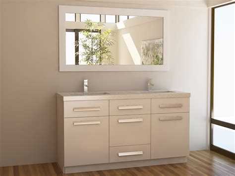 Vanity has soft close doors with beaded panel inlay, giving this vanity an elevated look. 60" Moscony Double Sink Vanity - White - Bathgems.com