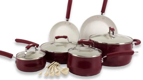 Upgrade your cookware to paula and the boys' new hammered aluminum forged cookware set from the deen family collection. Paula Deen 15-Piece Kitchen Porcelain Cookware Set - Red ...