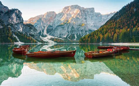 Lago Di Braies Pragser Wildsee Alpine Lake In South Tyrol Dolomites
