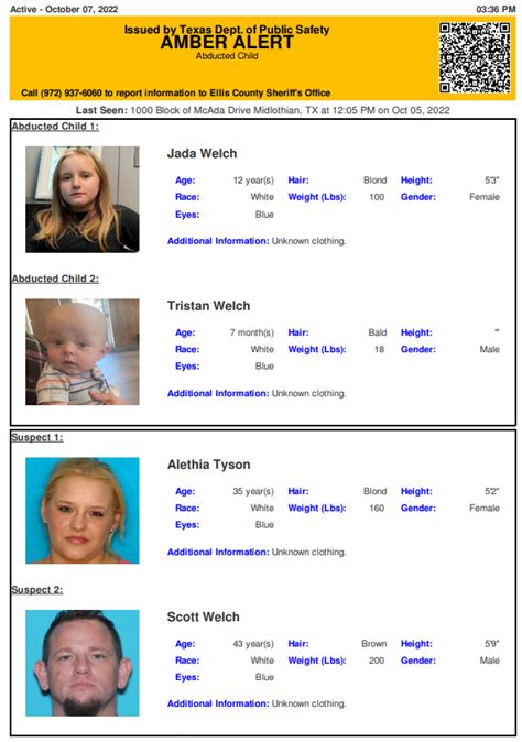 Texas Alerts On Twitter ACTIVE AMBER ALERT For Jada Welch And Tristan Welch From Midlothian