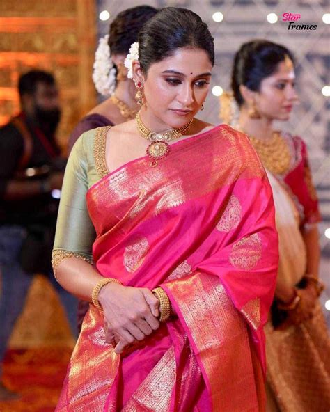 Regina Cassandras Divine Look In A Red Silk Saree For Navratri Puja