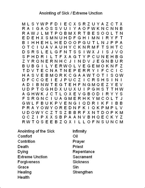 Word Search Anointing Of The Sick Extreme Unction In