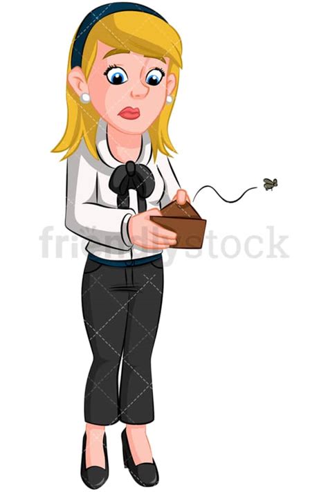 Broke Businesswoman Empty Wallet Vector Cartoon Clipart Friendlystock