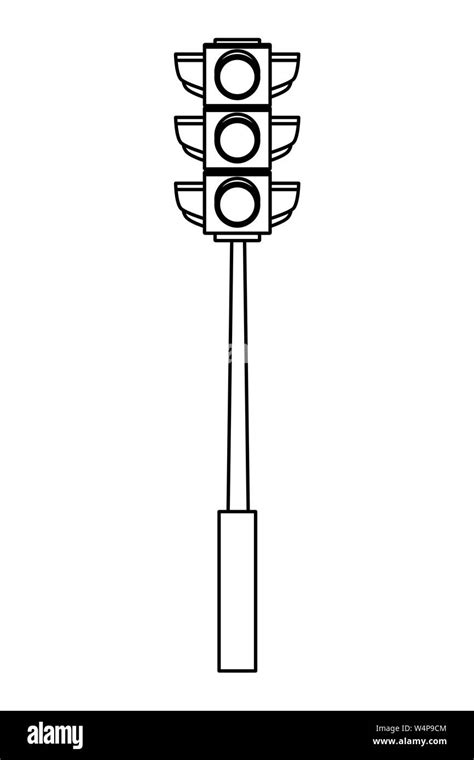 Traffic Light Semaphore Isolated Cartoon In Black And White Stock