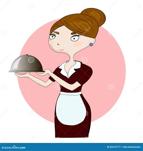 Waitress With Plate Silhouette Cartoon Vector