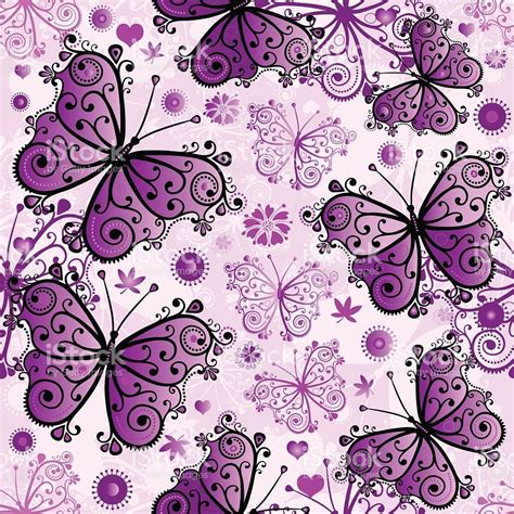 Spring Seamless White Pattern With Violet Butterflies Beautiful
