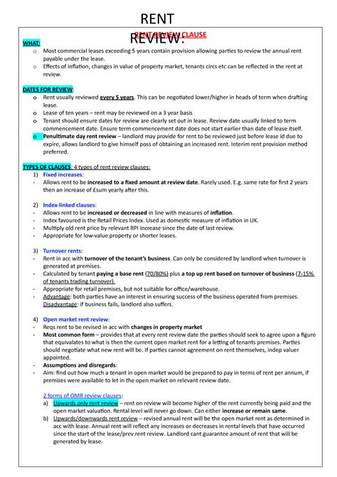 Rent Review Clause in Commercial Leases: Types and Mechanism - Studocu