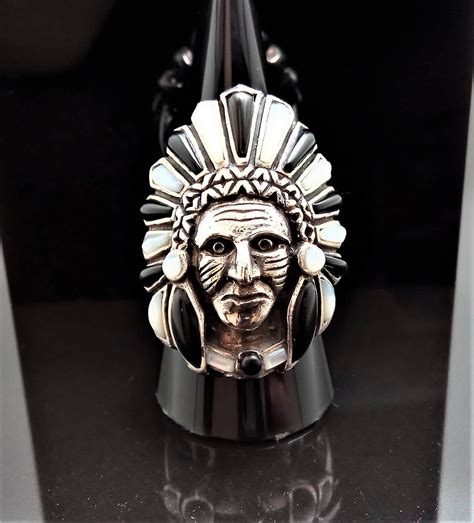 American Indian Chief Warrior Sterling Silver Natural Mother Of