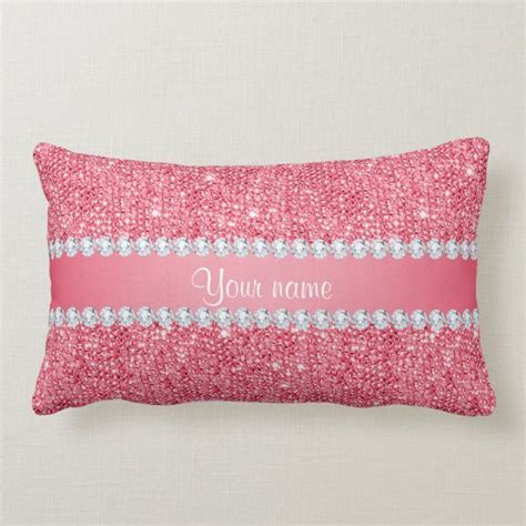Faux Pink Sequins And Diamonds Lumbar Pillow Zazzle Pink Sequin