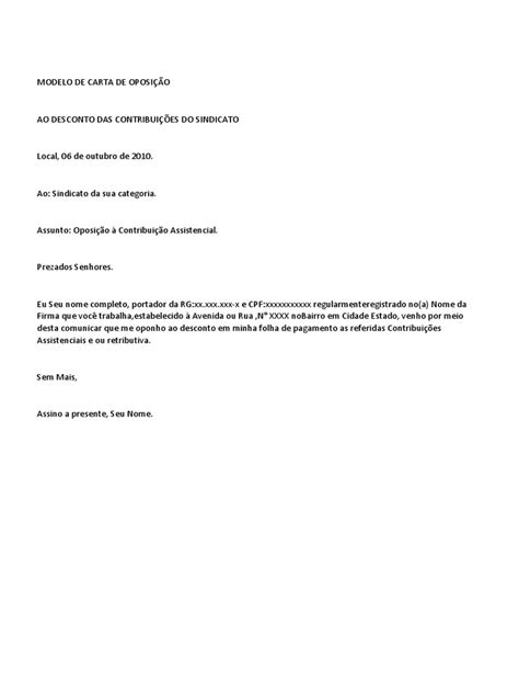 PDF Modelo de Carta de Oposição DOKUMEN TIPS