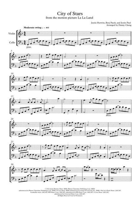 City Of Stars From La La Land For Violin And Cello Music Sheet Download