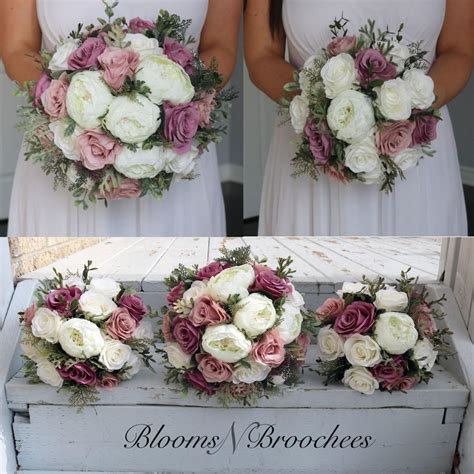 Wedding Bouquet Dusty Rose Mauve And Ivory Bridesmaids Bouquet