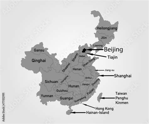 Landkarte Von China Mit Provinzen In Grau Stockfotos Und Lizenzfreie