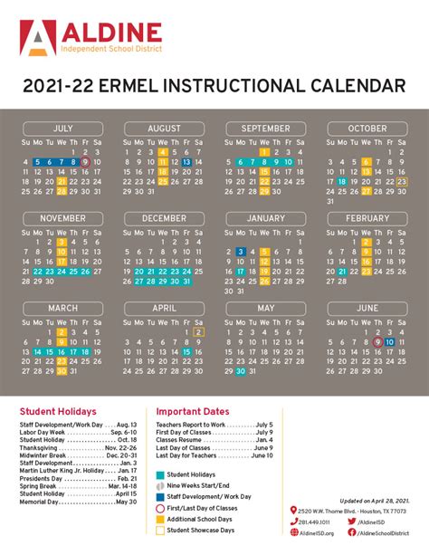 2021 22 Ermel Instructional Calendar Ermel Elementary School