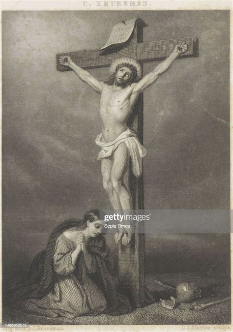 Mary Magdalene Kneels At The Cross With Christ On The Ground Are A