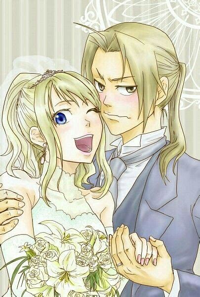 Edward Winry Couple Cute Wedding Dress Suit Outfits Flowers Blushing Fullmetal