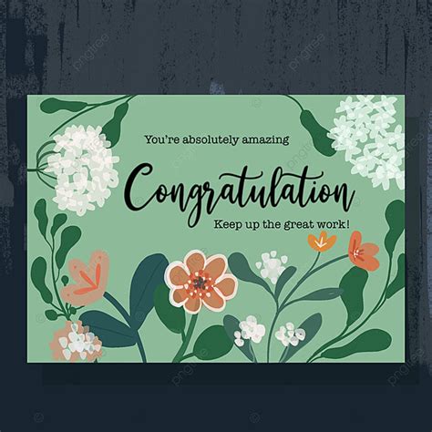 Congratulation Card Template With Flowers Leaves And Foliage Calm Color