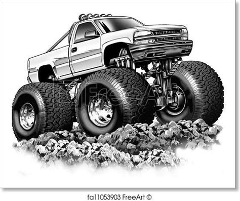 Vector image on white background. Free art print of Cartoon 4x4 Truck | Monster truck art, Truck art, Free art prints