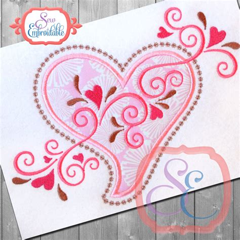 Applique Heart Swirls Design For Machine Embroidery Instant Etsy