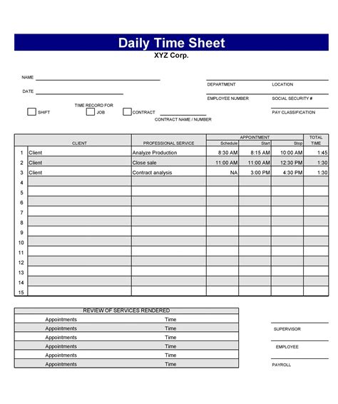 Timesheet Template Time Sheet Printable Templates Images
