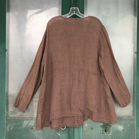 flax engelhart v neck button front tunic jacket 2g 2x brown linen gauze