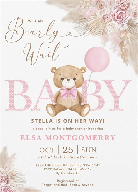 Cute Teddy Bear Baby Shower Invitations For Girls Artofit