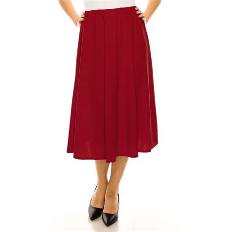 Womens Plus Size A Line High Waist Elastic Band Pleated Solid Midi Skirt Made In Usa