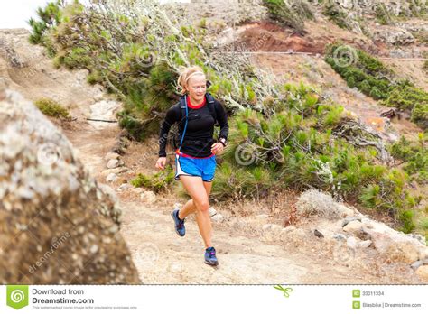 Woman Trail Running In Mountains Stock Images Image