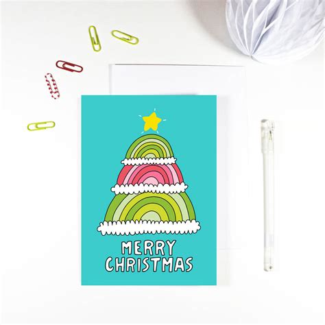 Rainbow Christmas Tree Christmas Card By Angela Chick