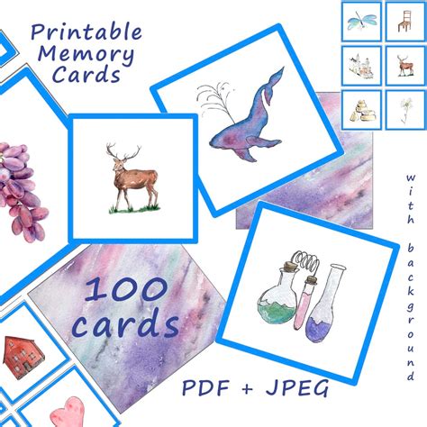 100 Printable Memory Cards Digital Cards Party Game Instant Pdf
