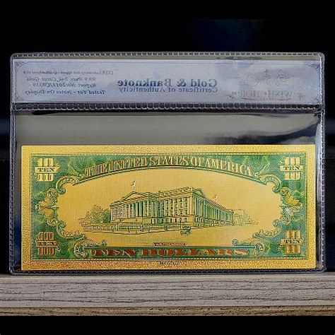 100mg 24k Gold 1928 10 Ten Dollar Bill Gold Certificate Banknote With