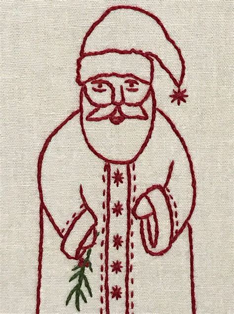 Redwork Santa Hand Embroidery Pdf Instant Download Pattern Etsy