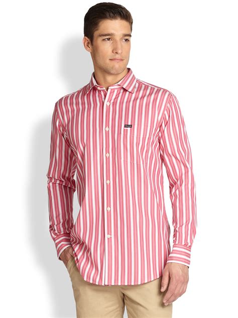Lyst Façonnable Wide Striped Sport Shirt In Pink For Men