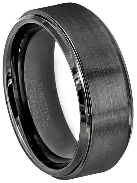 Ja Tungsten Rings Beveled Gunmetal Tungsten Ring Mens Tungsten Carbide