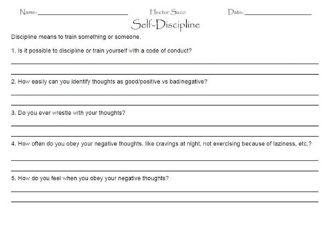 Self Discipline Worksheet Etsy