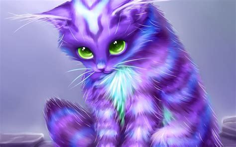 Fantasy Kitty Coat Purple Cat Eyes Abstract Cute Animal