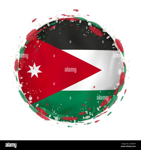 Round Grunge Flag Of Jordan With Splashes In Flag Color Vector