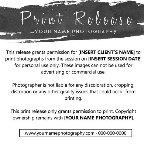 Photography Print Release Template Free