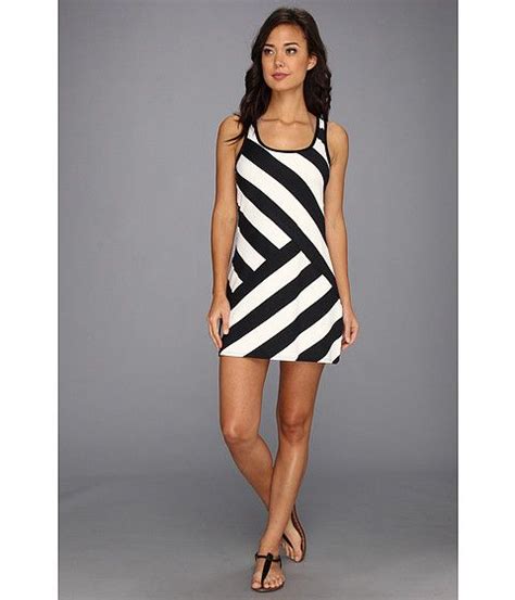 Dkny Chic Stripe Spliced Tank Cover Up Black Free Shipping