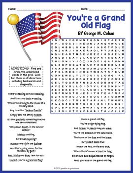 youre  grand  flag word search puzzle worksheet activity tpt