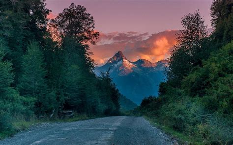 Nature Landscape Mountains Andes Sunset Road Forest Chile