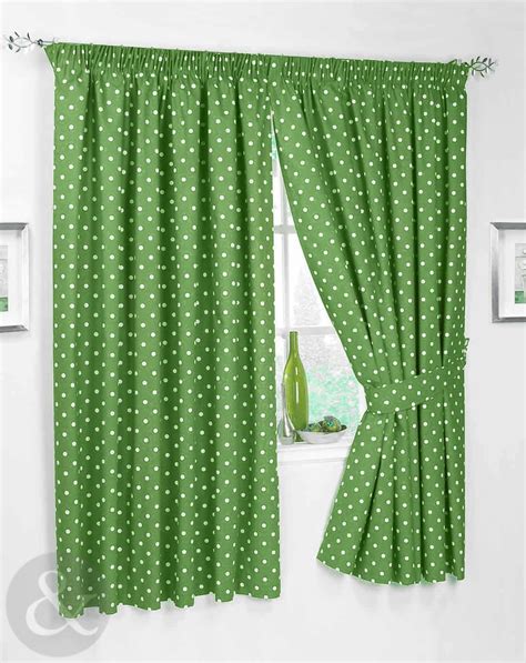 Polka Dot Kitchen Curtain And Table Cloths Ready Made Pencil Pleat Curtain Green