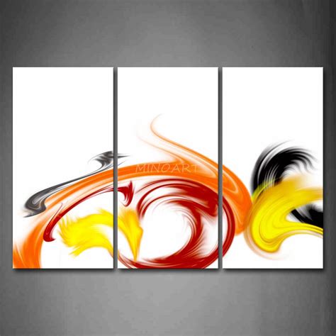 3 Piece Wall Art Painting Swirl Red Yellow Black White