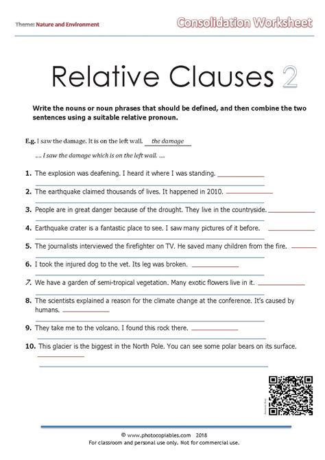 Relative Clauses Consolidation Worksheet Photocopiables