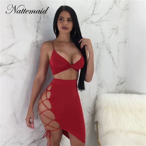 nattemaid two piece set top and skirt set summer 2 piece set women two piece sets 2018 bandage