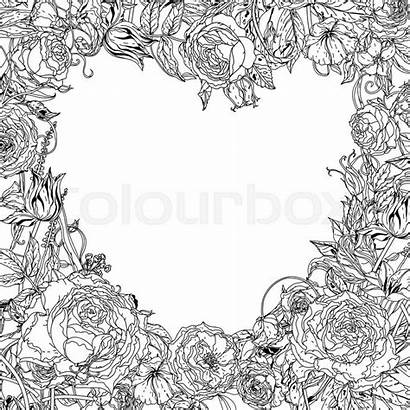 Roses Frame Heart Coloring Flower Adult Colouring
