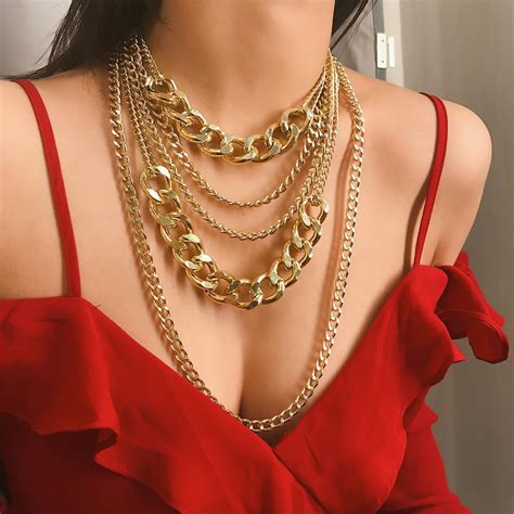 Simple Gold Chain Necklace Punk Hiphop Necklace With Exaggerated Multi